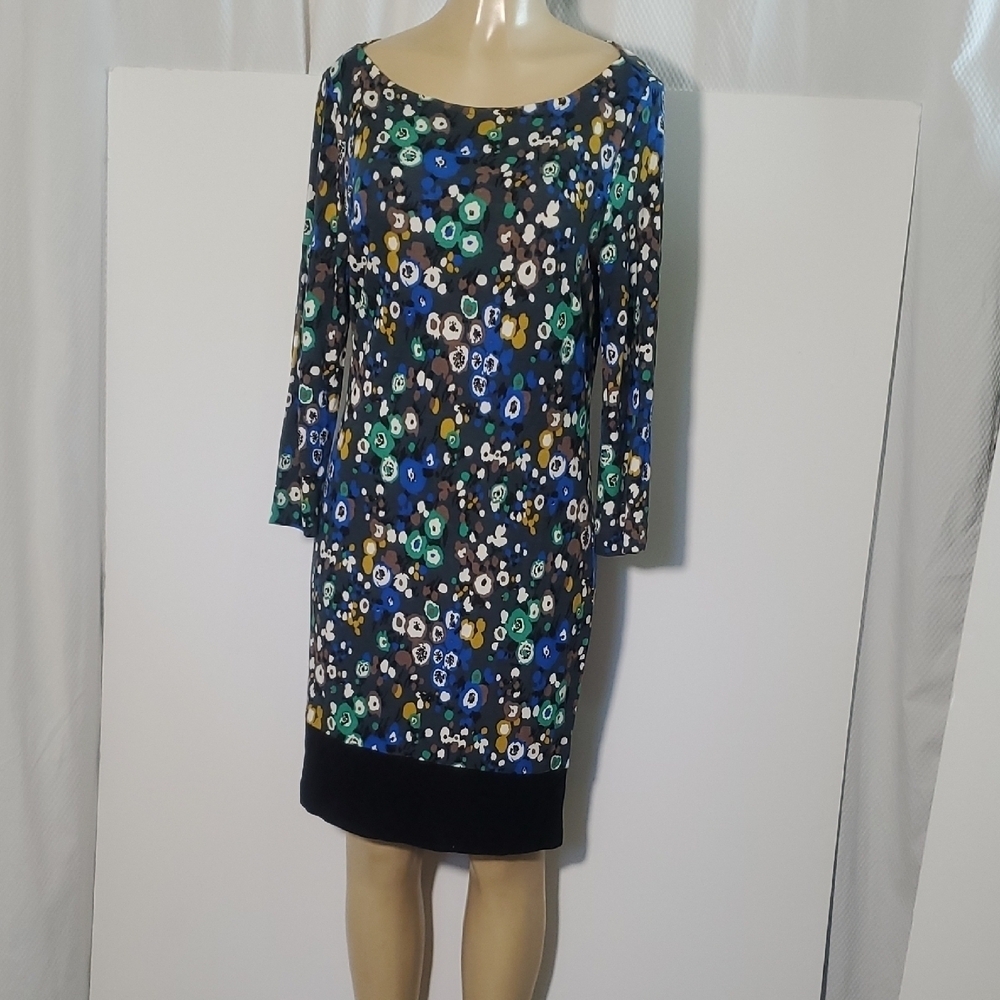 Boden Blue and Green Sheath Dress with 3/4 Sleeves